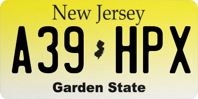 NJ license plate A39HPX