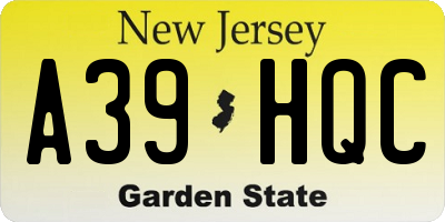 NJ license plate A39HQC