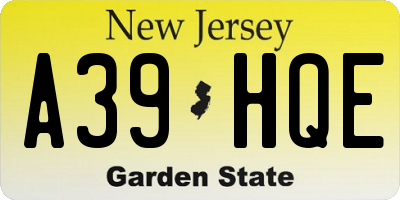 NJ license plate A39HQE