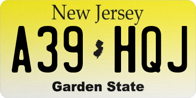 NJ license plate A39HQJ
