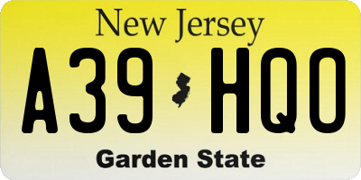NJ license plate A39HQO