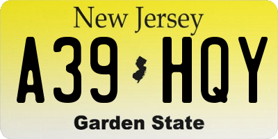 NJ license plate A39HQY
