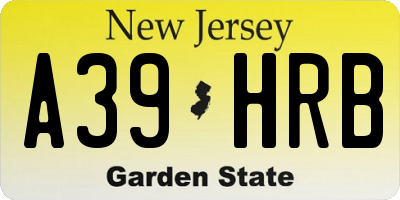 NJ license plate A39HRB