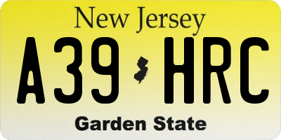 NJ license plate A39HRC