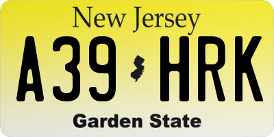 NJ license plate A39HRK