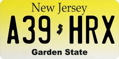 NJ license plate A39HRX