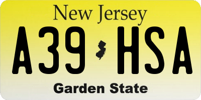 NJ license plate A39HSA