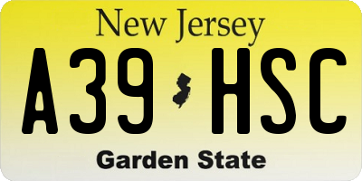 NJ license plate A39HSC