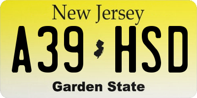 NJ license plate A39HSD