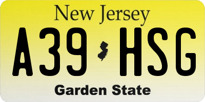 NJ license plate A39HSG