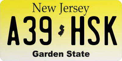 NJ license plate A39HSK