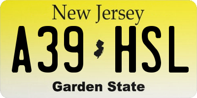 NJ license plate A39HSL