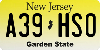NJ license plate A39HSO