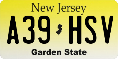 NJ license plate A39HSV
