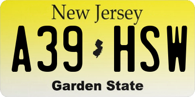 NJ license plate A39HSW