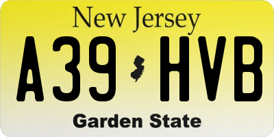 NJ license plate A39HVB