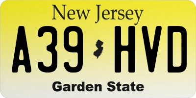 NJ license plate A39HVD