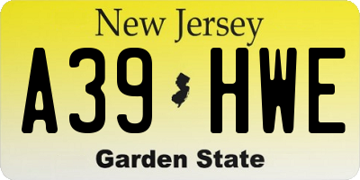 NJ license plate A39HWE