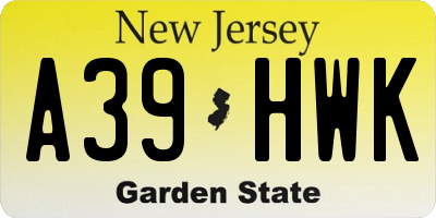 NJ license plate A39HWK