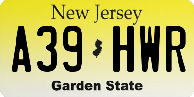 NJ license plate A39HWR