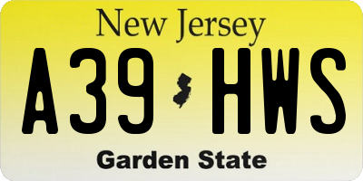 NJ license plate A39HWS