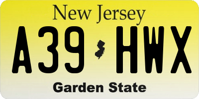 NJ license plate A39HWX