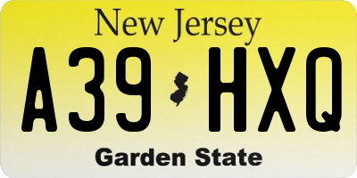 NJ license plate A39HXQ