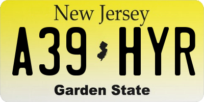 NJ license plate A39HYR