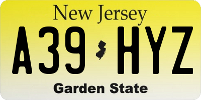 NJ license plate A39HYZ