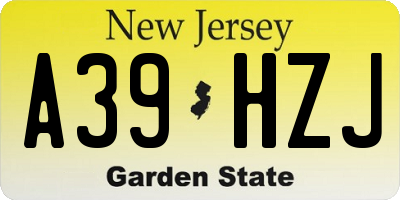 NJ license plate A39HZJ