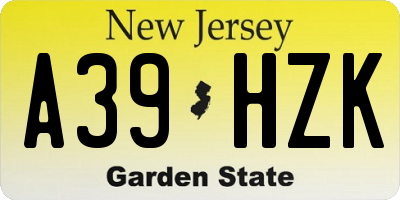 NJ license plate A39HZK