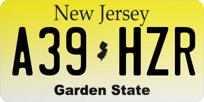 NJ license plate A39HZR
