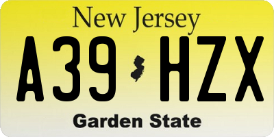NJ license plate A39HZX