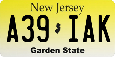 NJ license plate A39IAK