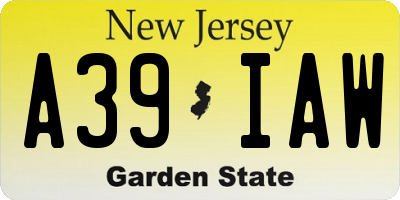 NJ license plate A39IAW