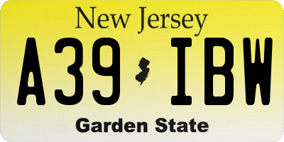 NJ license plate A39IBW