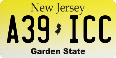 NJ license plate A39ICC