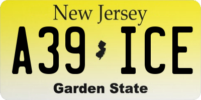 NJ license plate A39ICE
