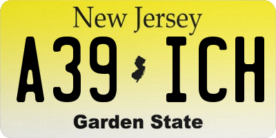 NJ license plate A39ICH