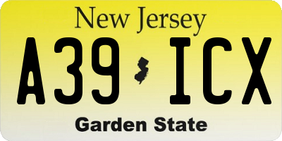 NJ license plate A39ICX