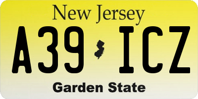 NJ license plate A39ICZ