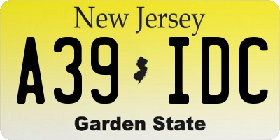 NJ license plate A39IDC
