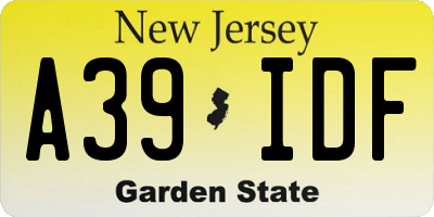 NJ license plate A39IDF
