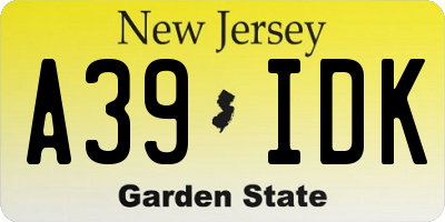 NJ license plate A39IDK