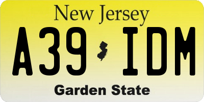 NJ license plate A39IDM