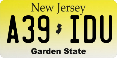 NJ license plate A39IDU