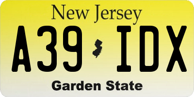NJ license plate A39IDX