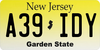 NJ license plate A39IDY
