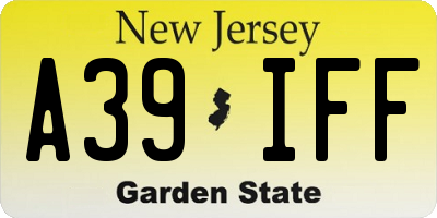 NJ license plate A39IFF