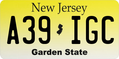 NJ license plate A39IGC